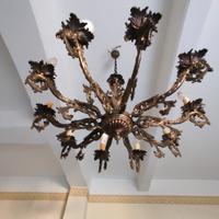 LAMPADARIO IN OTTONE A 10 LUCI, VINTAGE, ANTICO 