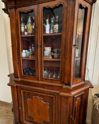 Credenza Cristalliera a 3 ante in Legno di noce