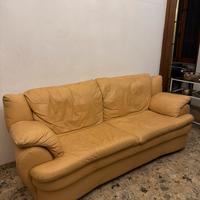 Divano e poltrona in pelle colore beige