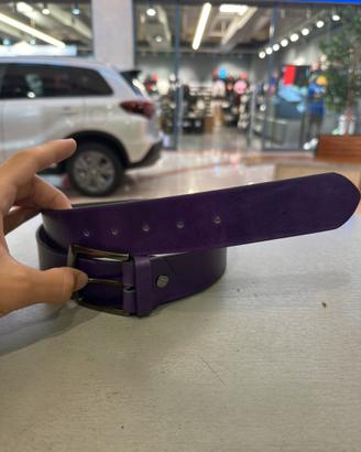 Cintura in vera pelle viola effetto vintage,fibbia