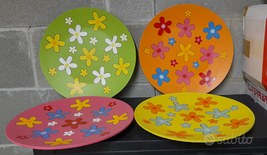 PIATTI IN LEGNO DECORATI lotto di n.4 pz. Nuovi