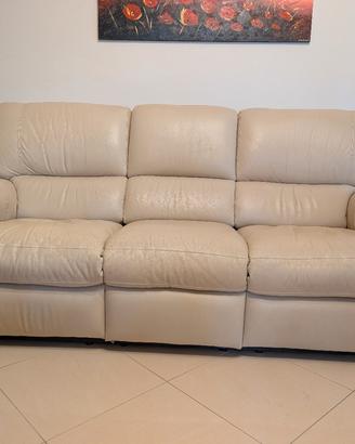Divano 3 posti beige pelle relax  210cm