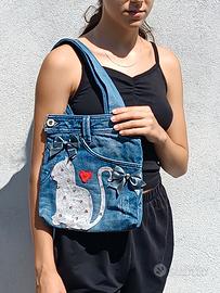 Borsa in jeans riciclato fatta a mano 