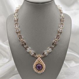 Collana Vintage Chic Pendente Goccia Pietre Agata