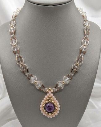 Collana Vintage Chic Pendente Goccia Pietre Agata