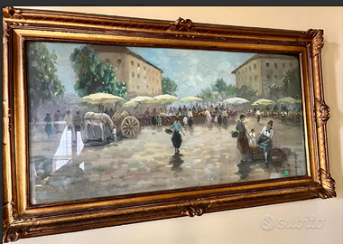 MAESTOSOdipintoFIRMATO"ScenaMERCATO"anno'40/'60