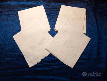 Asciugamani in Lino. Ricamati intaglio e sfilato
