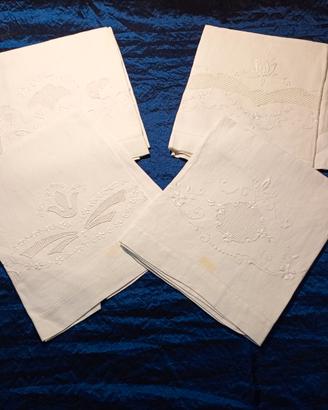 Asciugamani in Lino. Ricamati intaglio e sfilato