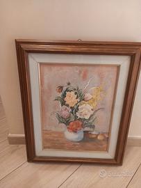 quadro con fiori acquerello anni 70 