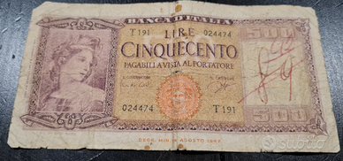 500 lire di carta del dopoguerra