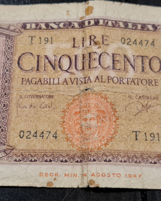 500 lire di carta del dopoguerra