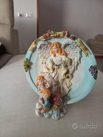Piatto tridimensionale Angelo custode con bambini 