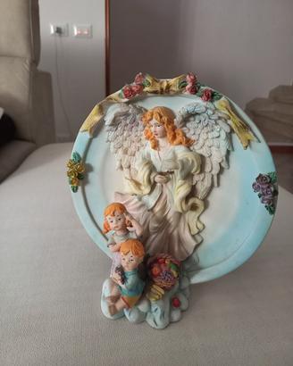 Piatto tridimensionale Angelo custode con bambini 