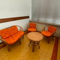 Set salotto in rattan naturale 4 posti + tavolino