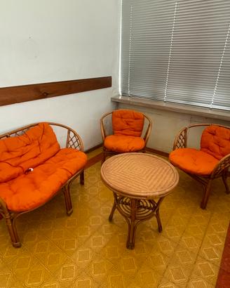 Set salotto in rattan naturale 4 posti + tavolino