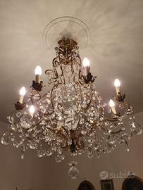 Lampadario antico ottone e cristalli