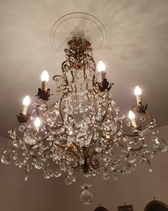 Lampadario antico ottone e cristalli