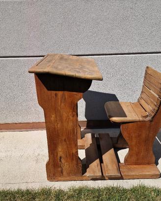 Banco scolastico antico in legno massello 