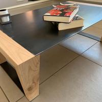 Tavolino da salotto design castagno e acciaio