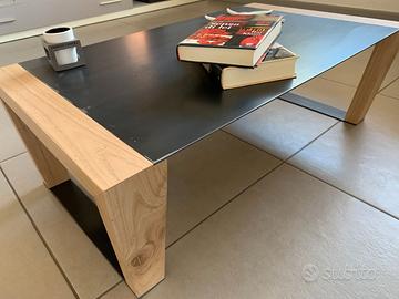 Tavolino da salotto design castagno e acciaio