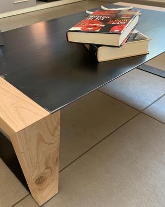 Tavolino da salotto design castagno e acciaio