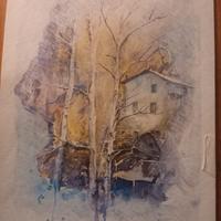 la casa nel bosco. dipinto con acquerelli