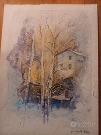 la casa nel bosco. dipinto con acquerelli