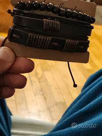 3 braccialetti nuovi in pelle da uomo 