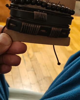 3 braccialetti nuovi in pelle da uomo 