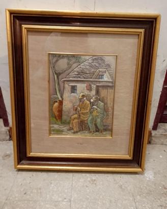 Quadro dipinto a mano "Il Riposo" bassorilievo