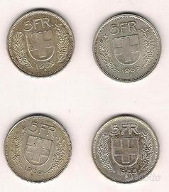 Svizzera 4 monete in argento