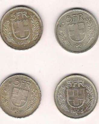 Svizzera 4 monete in argento