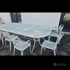 Set giardino in ferro bianco-tavolo ovale+sedie