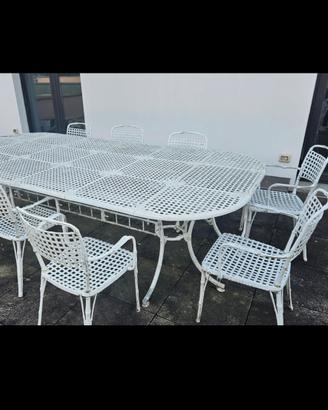 Set giardino in ferro bianco-tavolo ovale+sedie