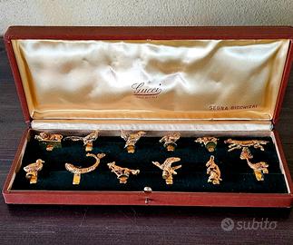 GUCCI Set 12 Segnabicchieri Animali Vintage dorati