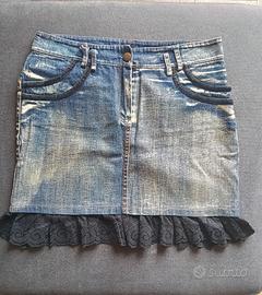 MiniGonna di jeans blu con gala nera donna tg s