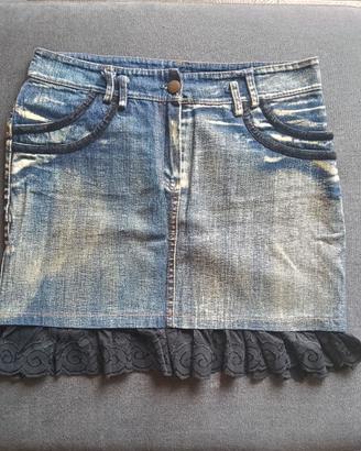 MiniGonna di jeans blu con gala nera donna tg s