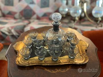 Set liquore di vetro decorata argento