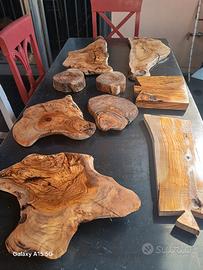 set di 9 taglieri in ulivo centenario per salumi 