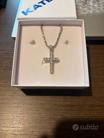 Collana cubana con pendente a croce diamantato