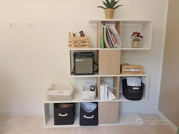 libreria legno laccato bianco e naturale 