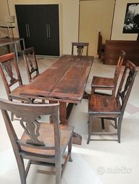 Fratino in legno massello con sei sedie