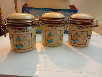 Tris barattoli cucina vintage in ceramica 