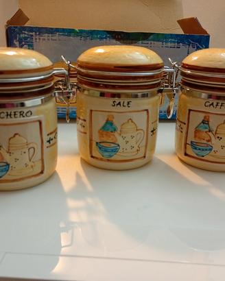 Tris barattoli cucina vintage in ceramica 