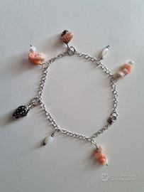 BRACCIALE - CAVIGLIERA ARGENTO CONCHIGLIE CORALLO