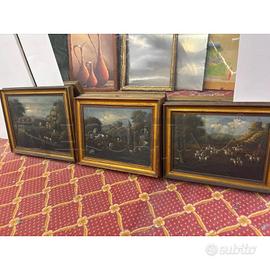 QUADRI EPOCA TRIS DIPINTI A MANO SCENA BATTAGLIA E