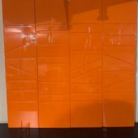 Quadro in legno scolpito laccato arancio
