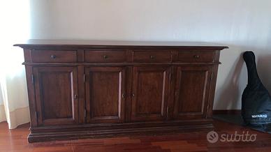credenza in noce massello a 4 ante con 4 cassetti