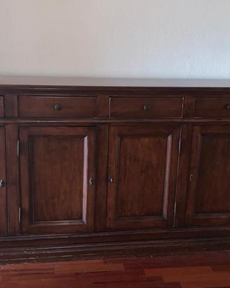 credenza in noce massello a 4 ante con 4 cassetti