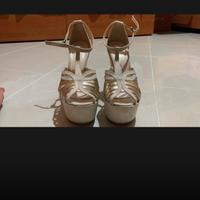 Zeppe beige e oro vera pelle